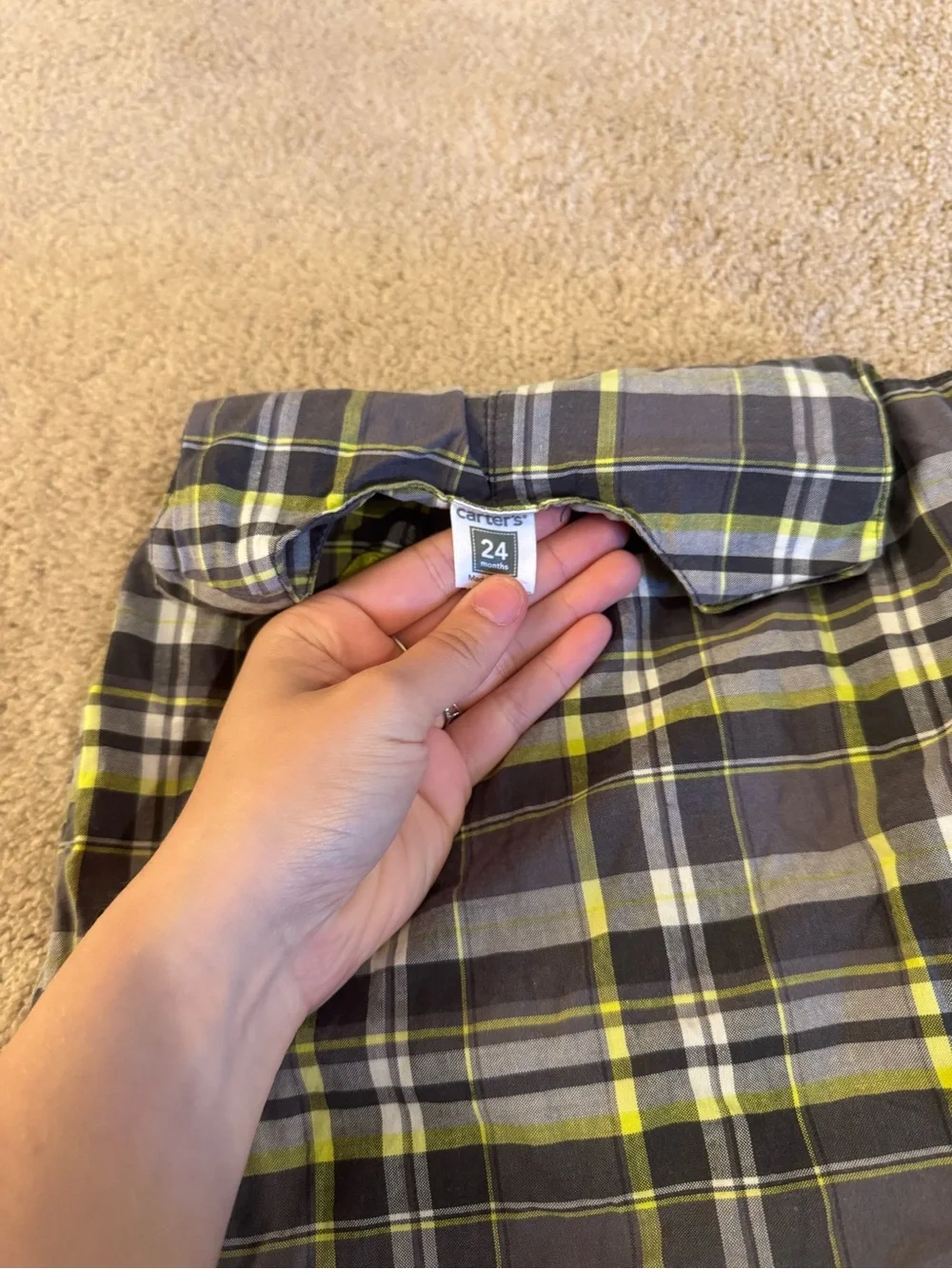 Carter's Gray and Yellow Plaid Dinosaur Romper Size 24 Months